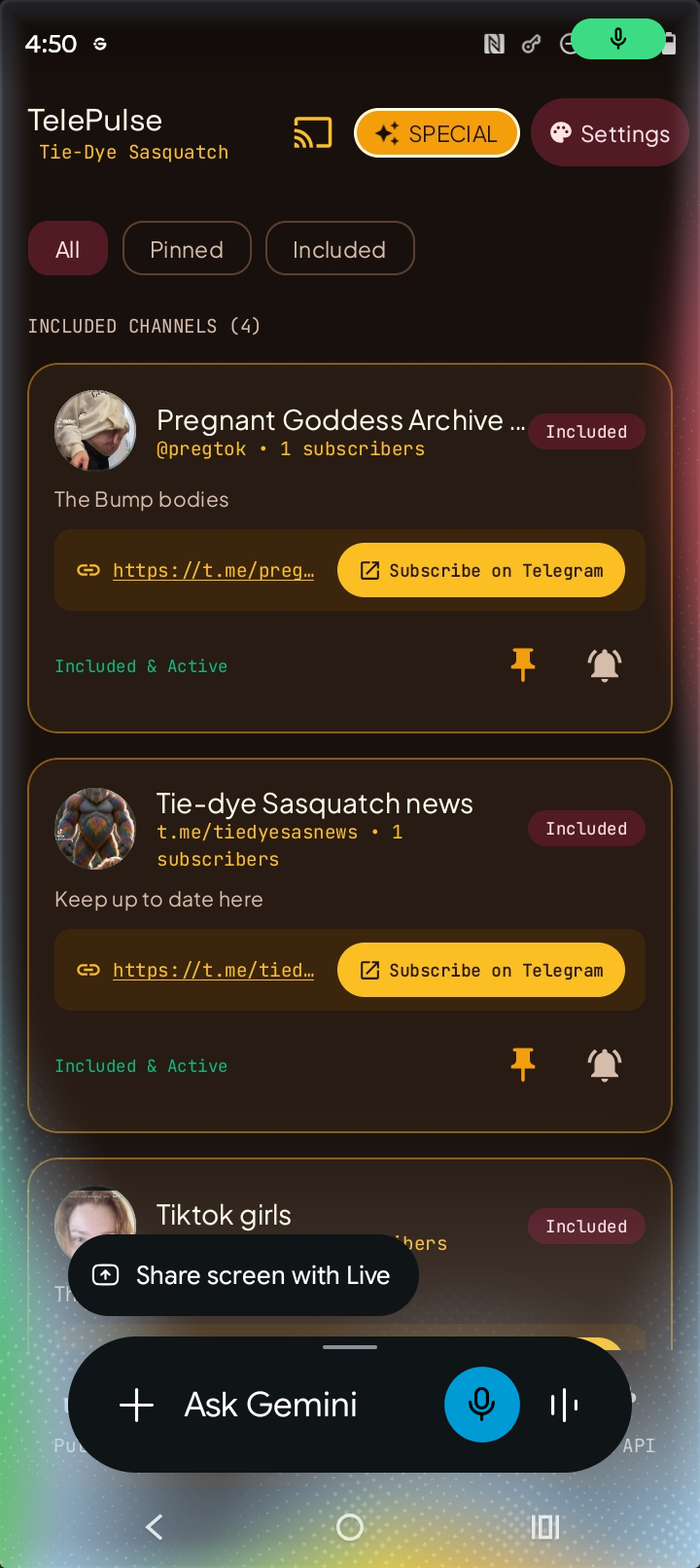 Telepulse Included Channels View